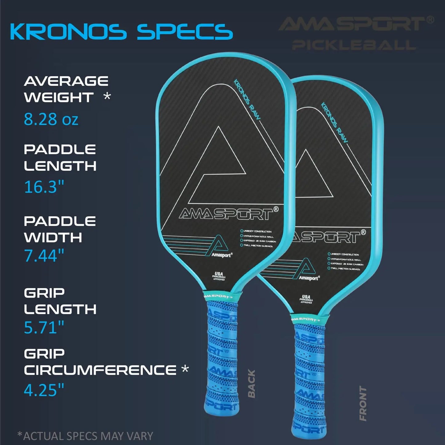 Amasport Kronos Pickleball Paddle 3K Carbon with Cover