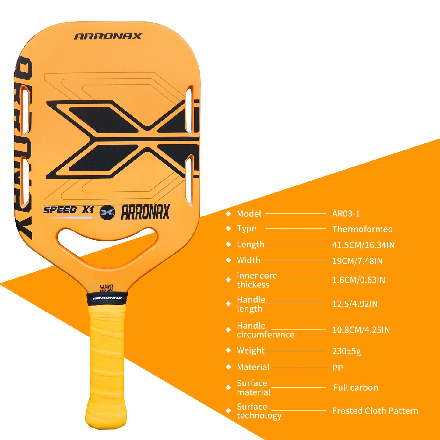 Arronax AR03 - Yellow Pickleball Paddle Carbon Fiber