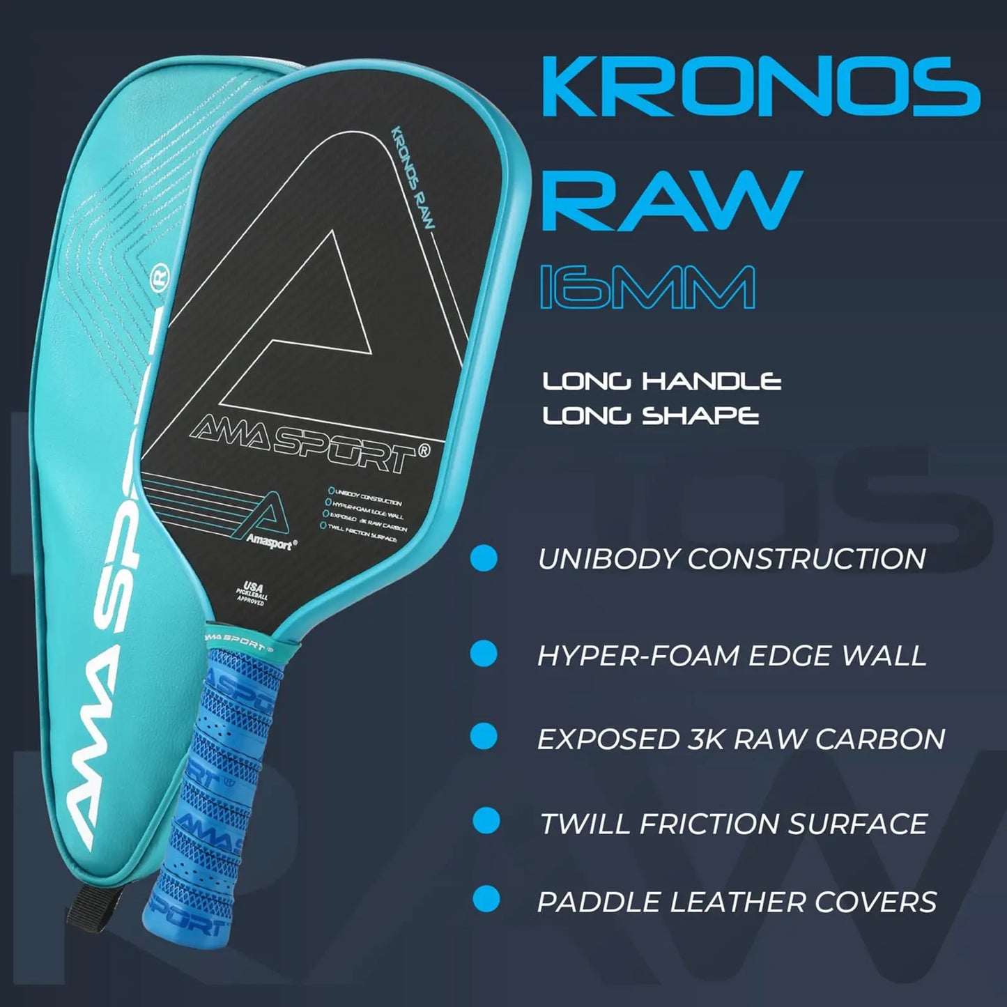 Amasport Kronos Pickleball Paddle 3K Carbon with Cover